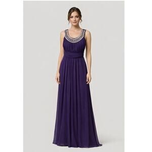 VINTAGE Eureka USA Formal Pearl Beaded Chiffon Prom Gown Ruched Maxi Dress Sz Md